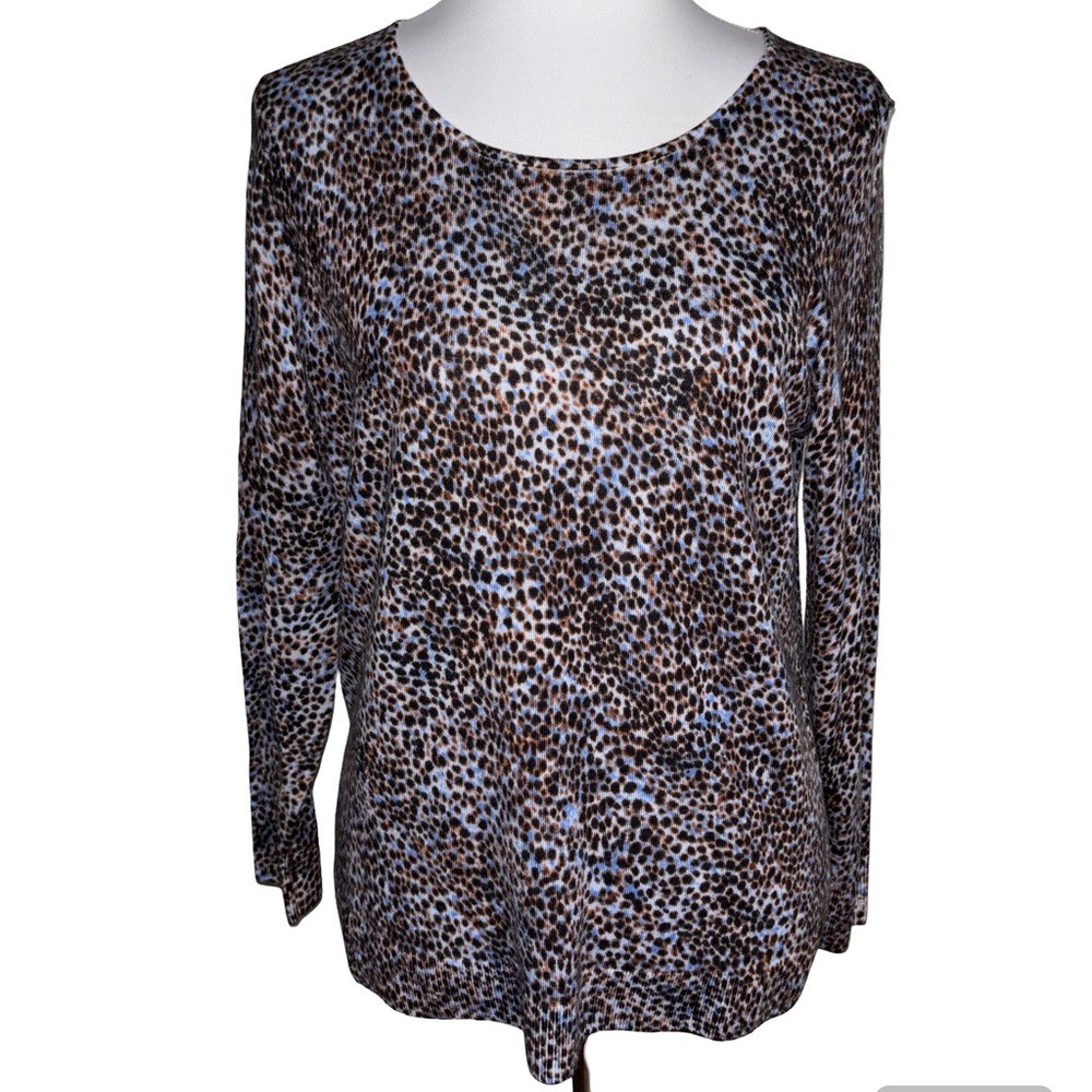 Talbots Brown Black Patterned Merino Wool Crew Neck Sweater